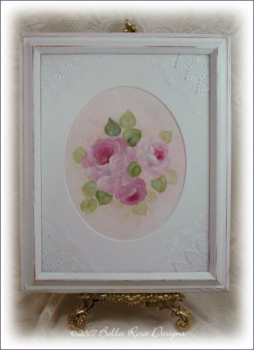 Romantic Rose Painting Framed with Lace